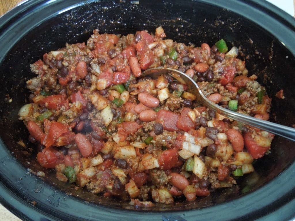 Slow Cooker Chili mixed from What the Fork Food Blog