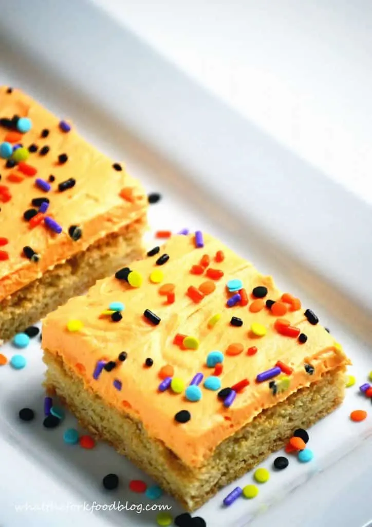 Frosted Sugar Cookie Bars with Halloween Sprinkles from What The Fork Food Blog
