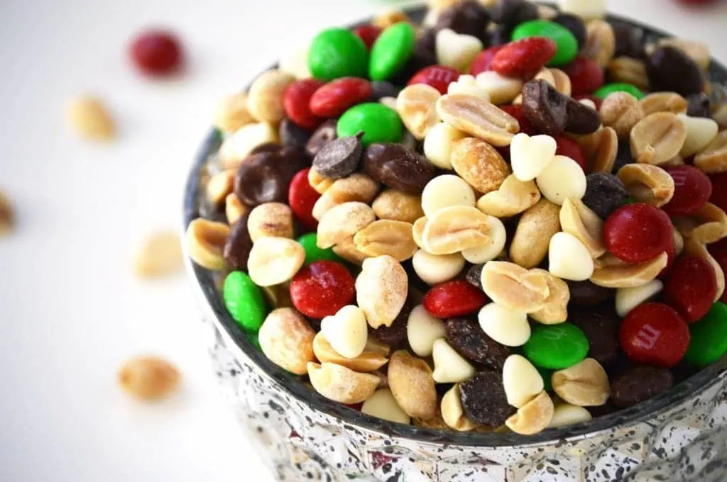 Holiday Trail Mix in a festive bowl