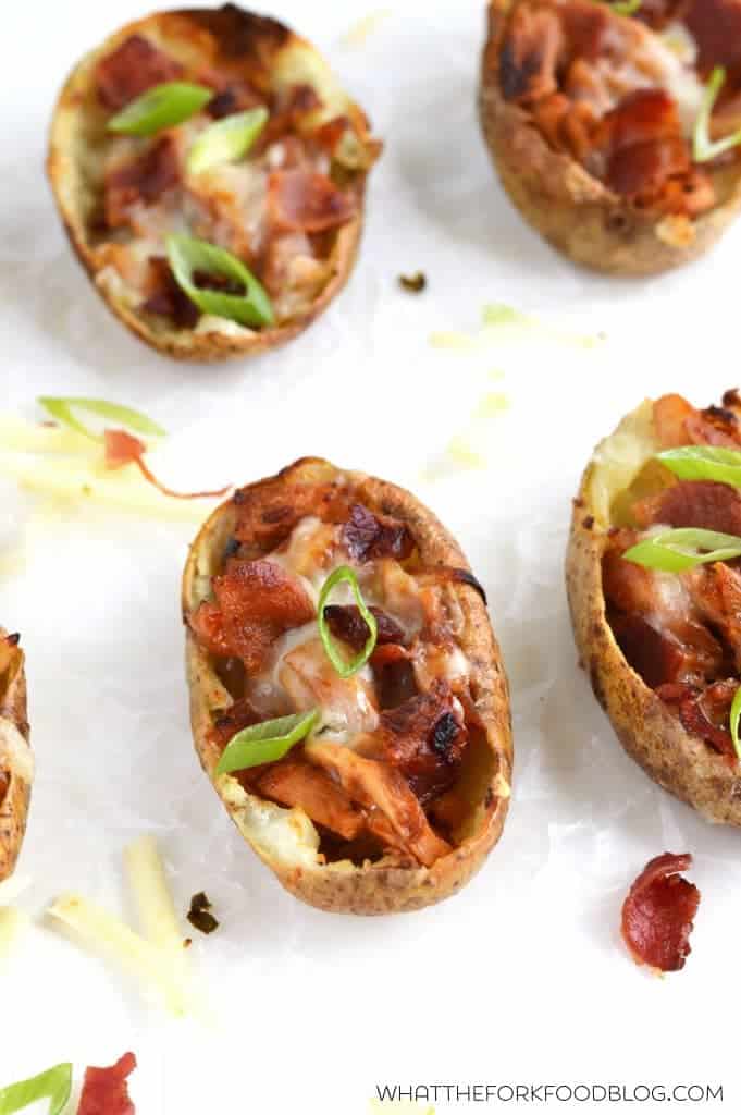 BBQ Chicken Potato Skins from What The Fork Food Blog | @WhatTheForkBlog | whattheforkfoodblog.com