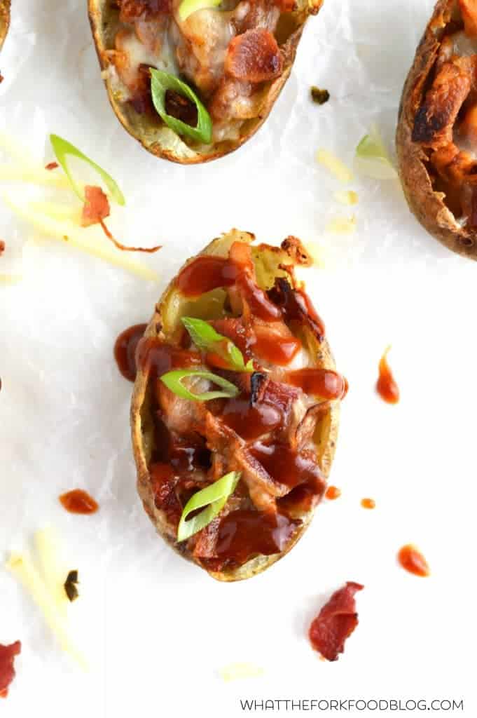 BBQ Chicken Potato Skins from What The Fork Food Blog | @WhatTheForkBlog | whattheforkfoodblog.com