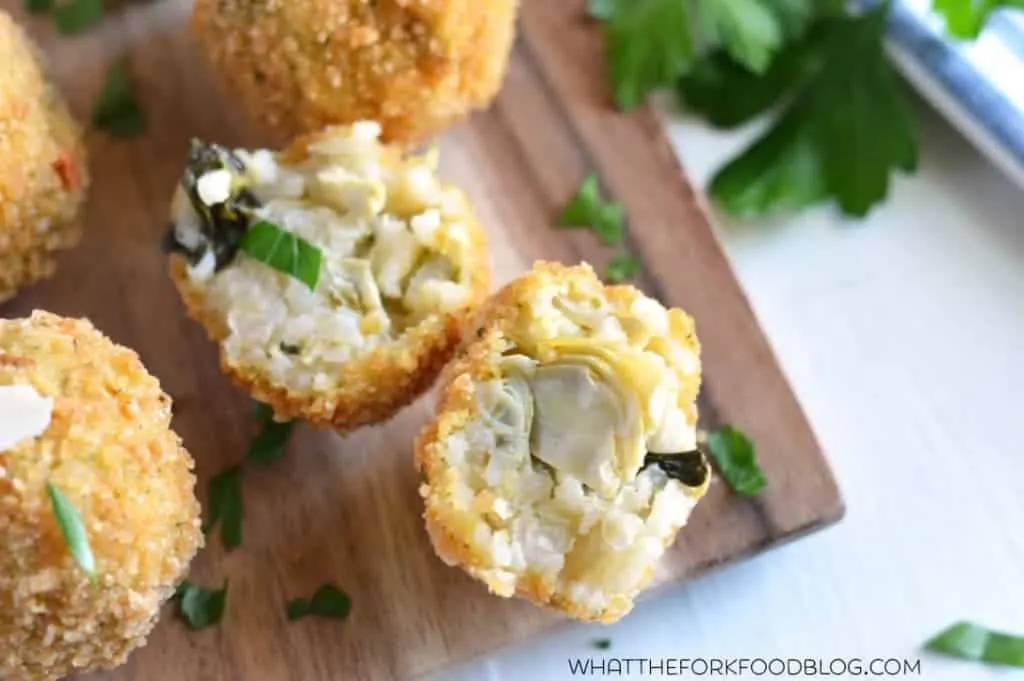 Spinach and Artichoke Risotto Balls (gluten free) from What The Fork Food Blog | whattheforkfoodblog.com