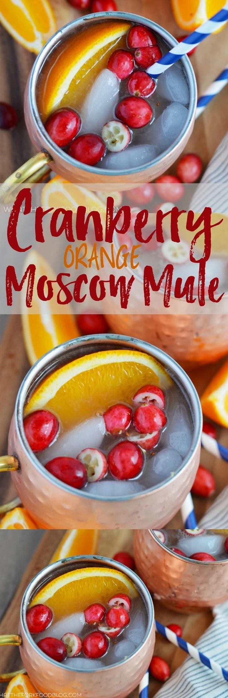 Cranberry Orange Moscow Mule from What The Fork Food Blog. A twist on the classic Moscow Mule, perfect for drinking all winter long. | whattheforkfoodblog.com #MoscowMule #Christmas #Thanksgiving #cocktails