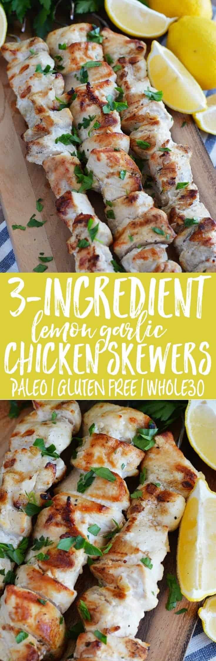 Three-Ingredient Lemon Garlic Chicken Skewers from What The Fork Food Blog. These skewers are paleo, Whole30, easy, and are perfect meal-prep. | whattheforkfoodblog.com