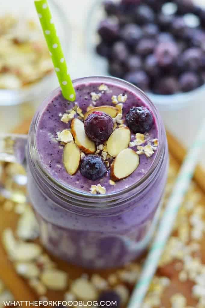 Blueberry Almond Oatmeal Smoothies (gluten free, dairy free, high protein) from What The Fork Food Blog | whattheforkfoodblog.com | Sponsored by Dream