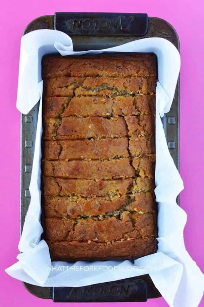 Gluten Free Pumpkin Banana Bread. Recipe from @whattheforkblog | whattheforkfoodblog.com