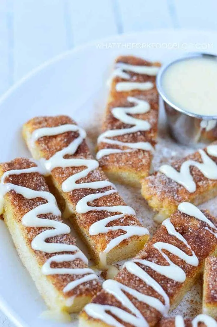 Gluten Free Cinnamon Sticks with cream cheese icing for dipping (dairy free). Recipe from @whattheforkblog | whattheforkfoodblog.com