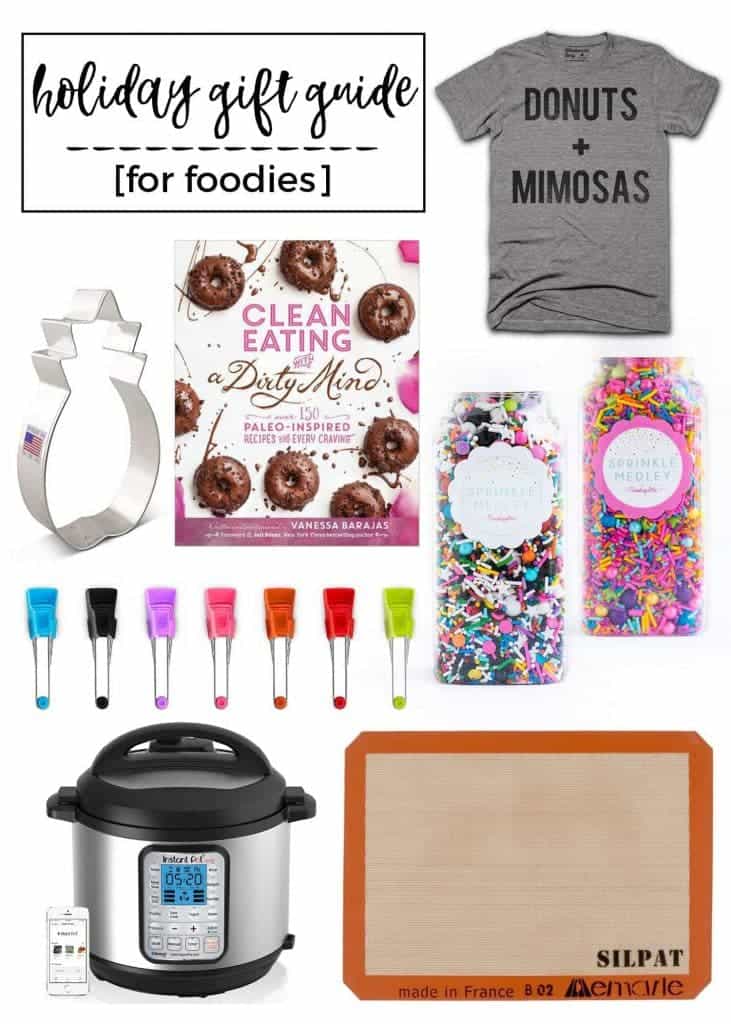 A great holiday gift guide for foodies! Everything you need from cookbooks, an Instant Pot, sprinkles, kitchen tools, food-themed apparel and more! From @whattheforkblog | whattheforkfoodblog.com | 2016 holiday gift guide