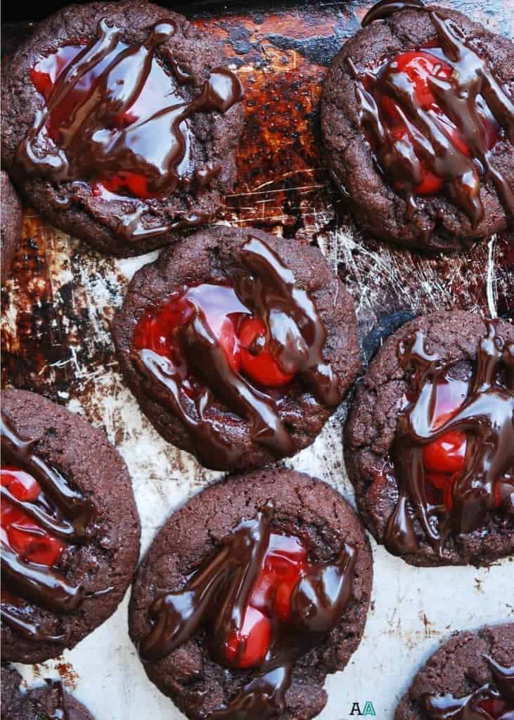 Gluten Free Cherry Chocolate Thumbprint Cookies plus a complete gluten free Christmas cookie list for all your holiday baking. | @whattheforkblog | whattheforkfoodblog.com