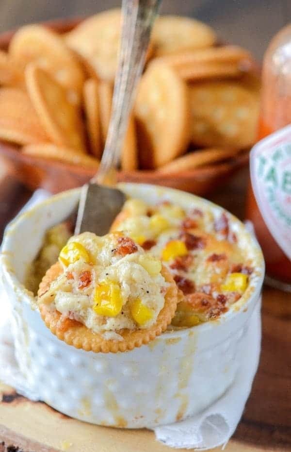 Hot Crab, Corn, and Bacon Dip plus MORE gluten free snacks and appetizers perfect for game day or parties! | @whattheforkblog | whattheforkfoodblog | game day food | party food | gluten free appetizers | gluten free snacks | finger foods and dips