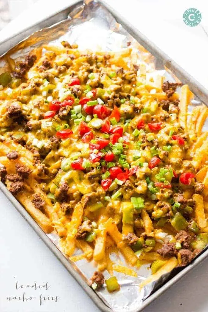 Loaded Nacho Fries plus MORE gluten free snacks and appetizers perfect for game day or parties! | @whattheforkblog | whattheforkfoodblog | game day food | party food | gluten free appetizers | gluten free snacks | finger foods and dips