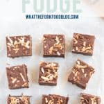 Simple Toasted Coconut Fudge made with just 5 ingredients! This stove-top fudge is made with sweetened condensed milk and doesn’t require a candy thermometer. It’s so easy to make and tastes amazing! It’s the perfect no-bake dessert recipe for coconut lovers. This fudge recipe is naturally gluten free and celiac safe. No-bake desserts from @whattheforkfoodblog.com - visit whattheforkfoodblog.com for more gluten free dessert recipes.