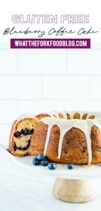 This blueberry coffee cake is one of my favorite ways to eat fresh blueberries! It’s a sour cream based coffee cake layered with cinnamon coated blueberries and it tastes out of this world amazing! Top it off with a quick cinnamon glaze or leave it plain. This coffee cake is perfect for brunch, pot lucks, parties, or dessert! Easy gluten free recipe from @whattheforkblog - visit whattheforkfoodblog.com for more gluten free baking recipes. #glutenfree #blueberry #coffeecake #cake #blueberryrecipes #baking