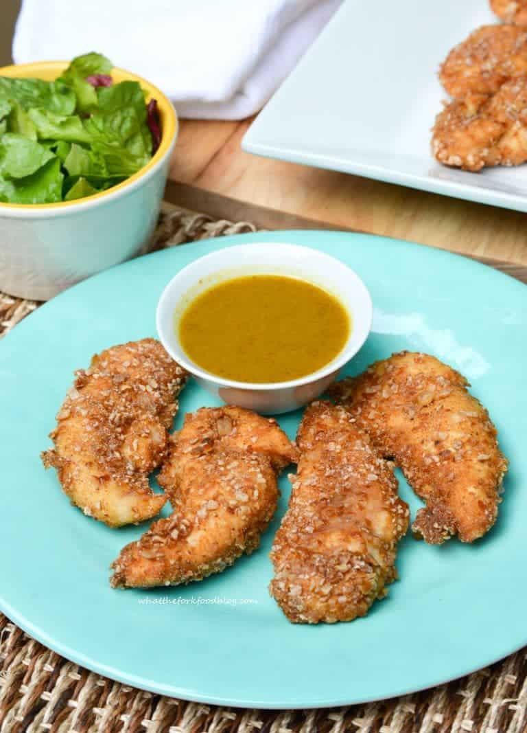 Gluten Free Pretzel Crusted Chicken Spicy Honey Mustard Dipping Sauce