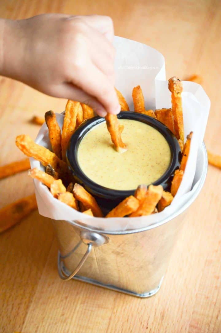 Baked Sweet Potato Fries with Maple Mustard Dipping Sauce What the Fork