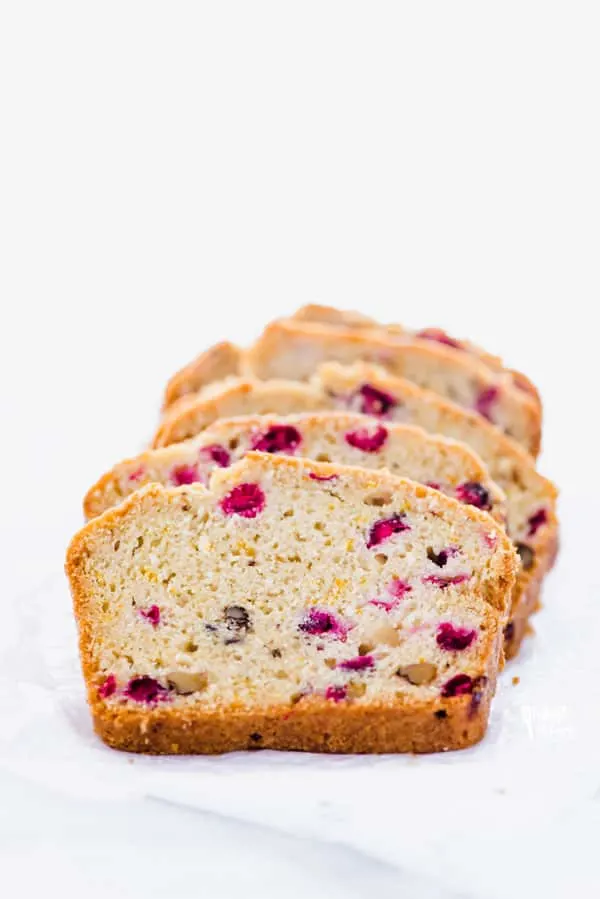 Slices of gluten free cranberry orange bread