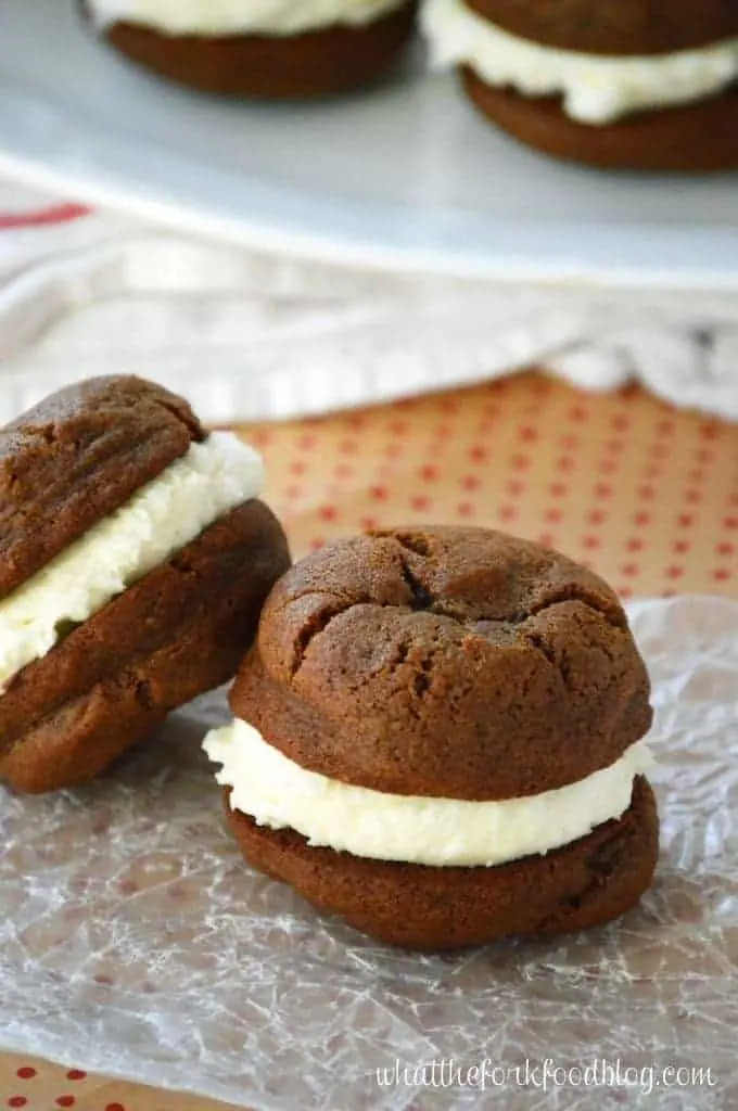 Gingerbread Sandwich Cookies with Vanilla Buttercream from What The Fork Food Blog