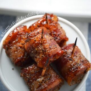 Bacon Wrapped Kielbasa Bites with Brown Sugar Glaze from What The Fork Food Blog