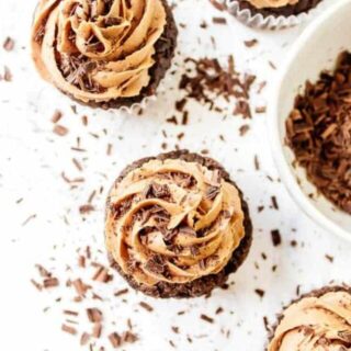 Gluten Free Chocolate Cupcakes for Two with Nutella Buttercream make a great dessert for Valentine’s Day or when you don’t want to make a big batch. This recipe makes just 4 cupcakes! These cupcakes can easily be made vegan with a few simple swaps! Recipe from @whattheforkblog | whattheforkfoodblog | small batch recipes | small batch cupcakes | homemade chocolate cupcakes | Valentine’s Day dessert recipes | easy cupcake recipes | #cupcakes #chocolate #glutenfree #easyrecipes #Nutella #dessert