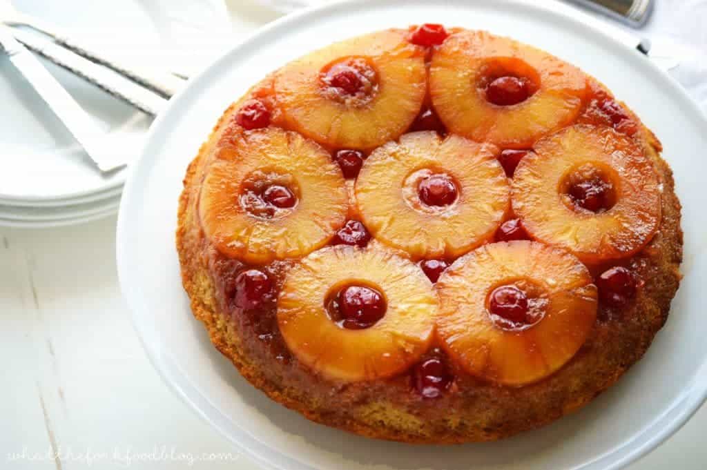 Easy and DELICIOUS gluten free pineapple upside-down cake! This recipe is a keeper and has gotten rave reviews! Easy gluten free dessert recipe from @whattheforkblog | whattheforkfoodblog.com