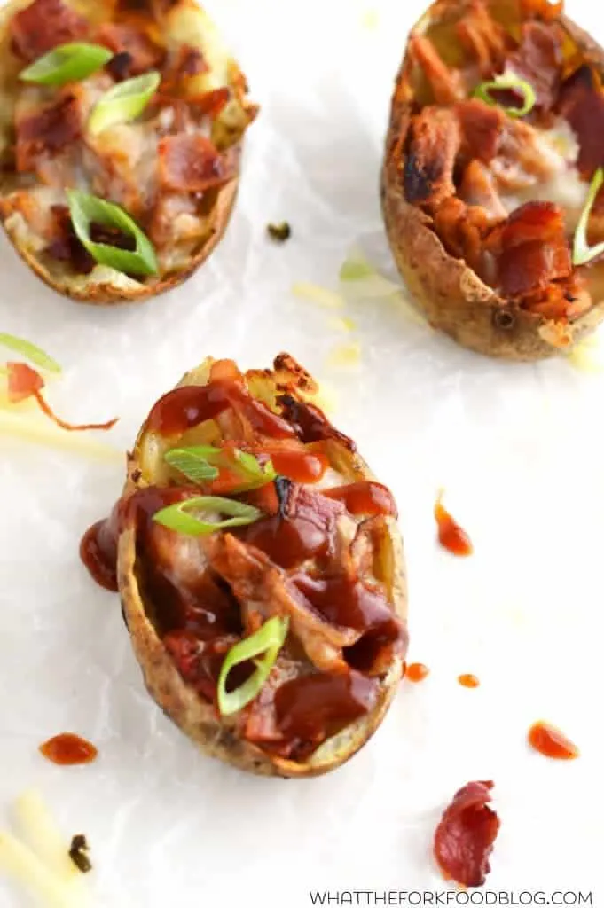 BBQ Chicken Potato Skins from What The Fork Food Blog | @WhatTheForkBlog | whattheforkfoodblog.com