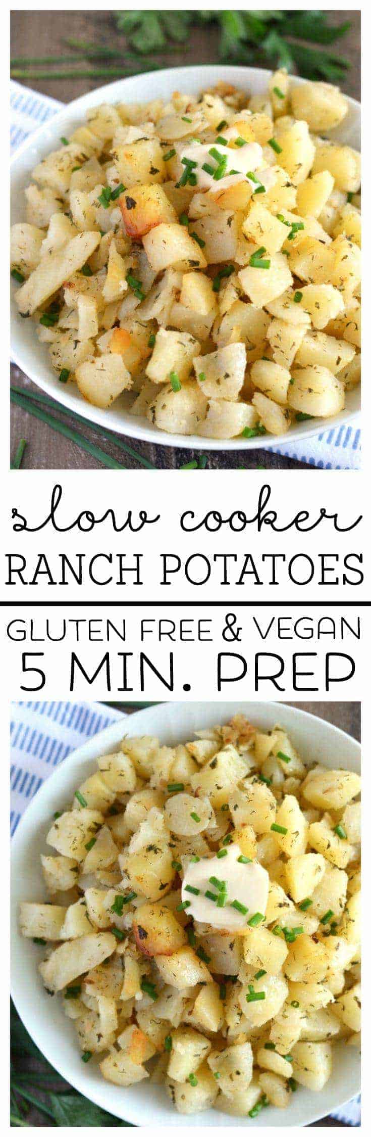 Slow Cooker Ranch Potatoes (gluten free and vegan) with only 5 minutes prep! From What The Fork Food Blog | @WhatTheForkBlog | whattheforkfoodblog.com