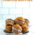 Gluten free pumpkin muffins make the perfect Fall breakfast. Full of pumpkin flavor and warm spices, these muffins pair nicely with a cup of coffee or hot tea. You can make them ahead and freeze for quick weekday breakfasts or make them for lazy Saturday breakfasts or Sunday brunch. Add nuts or raisins if you want! Gluten Free Muffins recipe from @whattheforkblog - visit whattheforkfoodblog.com for more! #glutenfree #breakfast #muffins #glutenfreemuffins #pumpkin #pumpkinmuffins #pumpkinrecipes