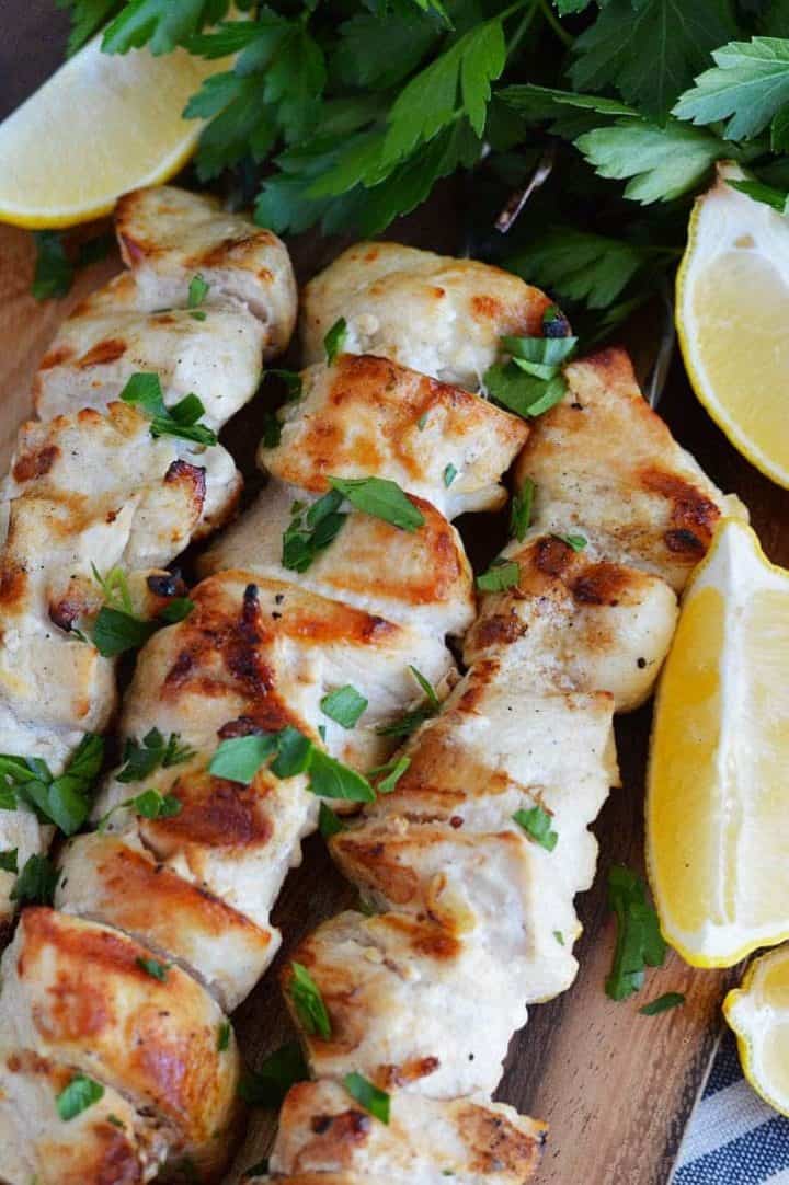 ThreeIngredient Lemon Garlic Chicken Skewers What the Fork