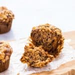 Gluten Free Banana Muffins get an upgrade! Gluten Free Banana Oat Muffins with Oatmeal Streusel are your new favorite breakfast. Quick to make, delicious to eat - these gluten free muffins are 100% satisfying. Muffins are an easy breakfast to prep for weekday mornings, they’re freezer friendly, and they’re great for snacks too. Serve them for brunch with eggs and fresh fruit! Gluten free muffin recipe from @whattheforkblog - visit whattheforkfoodblog.com for more gluten free breakfast recipes!