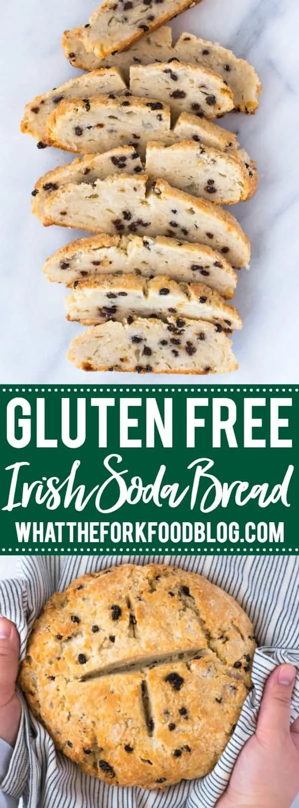 This Gluten Free Irish Soda Bread recipe was adapted from my grandmother’s recipe. Yes, she’s Irish! This recipe can be made with dairy or it can be made into a dairy free and vegan Irish Soda Bread. This quick bread recipe is perfect for celebrating St. Patrick's Day. Recipe from @whattheforkblog | whattheforkfoodblog.com | gluten free baking recipes | gluten free bread recipes | #glutenfree #stpatricksday #glutenfreebread #bread #irishsodabread #recipe