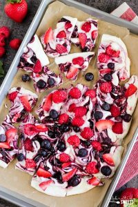 Berry Swirl Frozen Yogurt Bark plus 30 healthy after-school snacks from What The Fork Food Blog | @whattheforkblog | whattheforkfoodblog.com