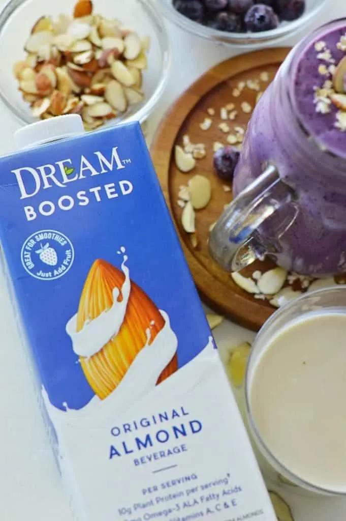 Blueberry Almond Oatmeal Smoothies (gluten free, dairy free, high protein) from What The Fork Food Blog | whattheforkfoodblog.com | Sponsored by Dream