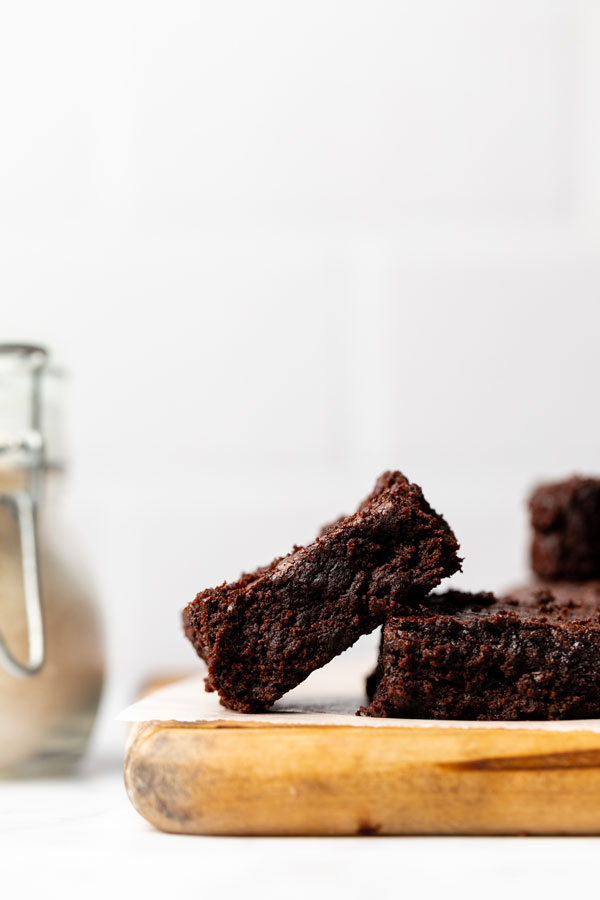  gluten free brownies from scratch on a wood cutting board