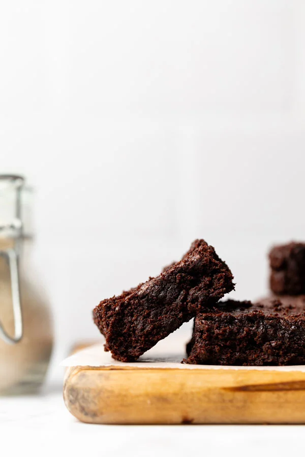 gluten free brownies from scratch on a wood cutting board