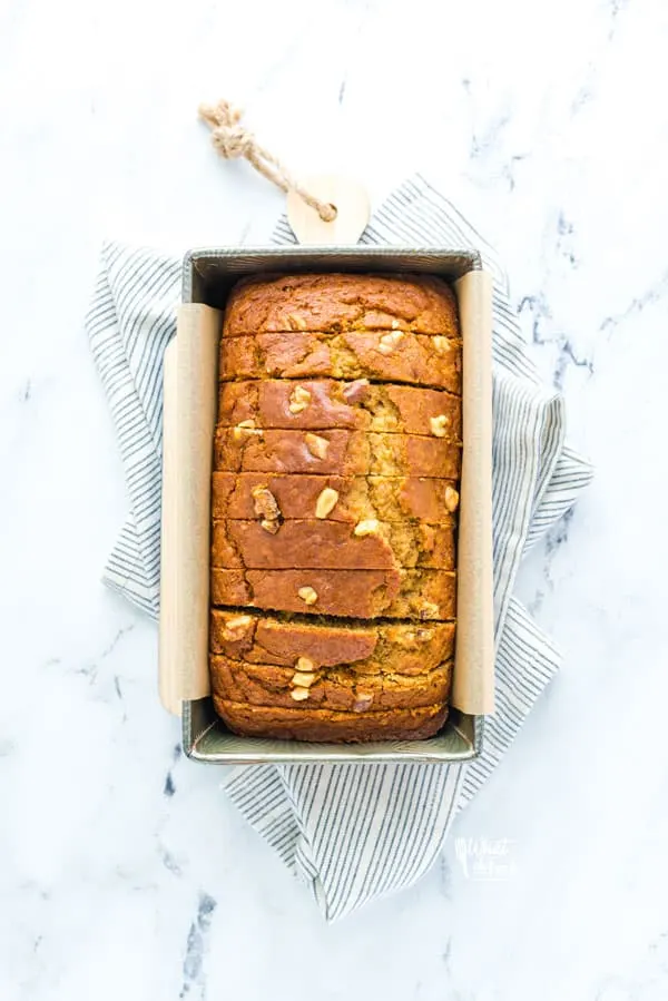 This wildly popular Gluten Free Pumpkin Banana Bread is a mix of two popular quick bread recipes - pumpkin bread and banana bread! Your fall baking starts here! This recipe can be made dairy-free or with regular milk. This easy gluten free quick bread recipe is from @whattheforkblog - visit whattheforkfoodblog.com for more! #glutenfree #dairyfree #fallbaking #pumpkin #pumpkinrecipes #easyrecipes #glutenfreebaking #fallrecipes #Fall #pumpkinbread #bananabread #pumpkinbanana #quickbread #bread