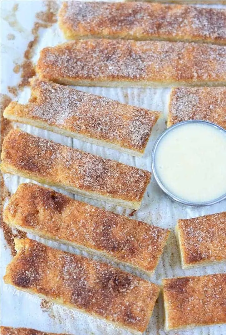 Gluten Free Cinnamon Sticks with cream cheese icing for diping (dairy free). Recipe from @whattheforkblog | whattheforkfoodblog.com