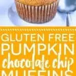 Gluten Free Pumpkin Chocolate Chip Muffins (dairy free) are the perfect fall breakfast. Recipe from @whattheforkblog | whattheforkfoodblog.com