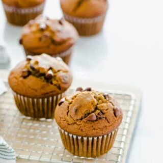 Gluten free Pumpkin Chocolate Chip Muffins make the perfect Fall breakfast. Full of pumpkin flavor and warm spices, these muffins pair nicely with a cup of coffee or hot tea. You can make them ahead and freeze for quick weekday breakfasts or make them for lazy Saturday breakfasts or Sunday brunch. Gluten Free Muffins recipe from @whattheforkblog - visit whattheforkfoodblog.com for more! #glutenfree #breakfast #muffins #glutenfreemuffins #pumpkin #pumpkinmuffins #pumpkinrecipes #chocolatechip