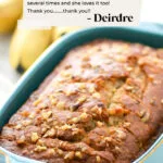 Grandma Approved Gluten Free Banana Bread image with reader review text and 5-stars for Pinterest