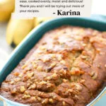 Grandma Approved Gluten Free Banana Bread image with reader review text and 5-stars for Pinterest
