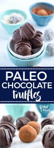 Easy Paleo Chocolate Truffles are so rich and creamy! Plus recipe included 3 ways to top them. Recipe from @whattheforkblog | whattheforkfoodblog.com | healthy recipes | healthy desserts | easy desserts | how to make truffles | dairy free truffles | naturally sweetened