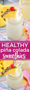 These Healthy Pina Colada Smoothies are dairy free, gluten free, and paleo. They make a great breakfast or quick afternoon drink and will have you dreaming of sunshine and warm beach weather! Recipe from @whattheforkbog | whattheforkfoodblog.com | smoothie recipes | easy smoothie recipes