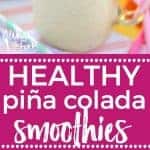 These Healthy Pina Colada Smoothies are dairy free, gluten free, and paleo. They make a great breakfast or quick afternoon drink and will have you dreaming of sunshine and warm beach weather! Recipe from @whattheforkbog | whattheforkfoodblog.com | smoothie recipes | easy smoothie recipes