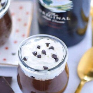 Easy recipe for Baileys Chocolate Pudding (egg free). This no-bake dessert is perfect for St. Patrick's Day. Gluten free dessert recipe from @whattheforkblog | whattheforkfoodblog.com | St. Patrick's Day recipes | easy dessert recipes | chocolate recipes | recipes with Baileys Irish Cream | how to make chocolate pudding | pudding recipes | pudding made with cornstarch | homemade pudding