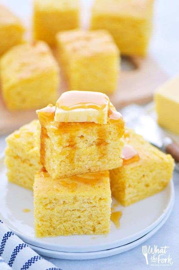 Drizzle of honey and butter on top of sweet gluten free cornbread.