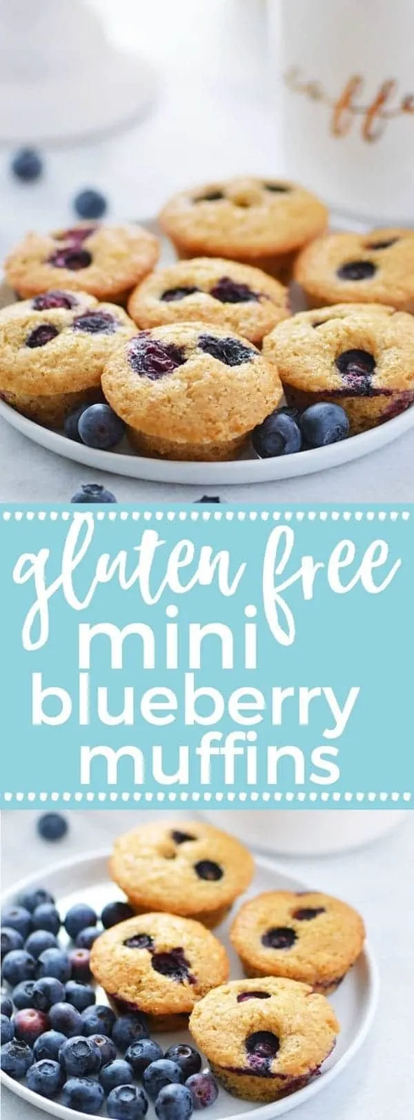 Quick and easy Gluten Free Mini Blueberry Muffins make a great grab-and-go breakfast or snack. Recipe from @whattheforkblog | whattheforkfoodblog.com | gluten free breakfast recipes | blueberry mini muffins | blueberry muffins recipe | muffin recipes | best blueberry muffins | homemade blueberry muffins | dairy free muffin recipes | gluten free muffins |
