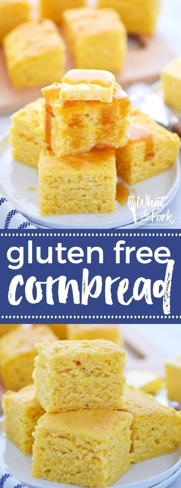 Moist and sweet GF cornbread with honey and butter on top.