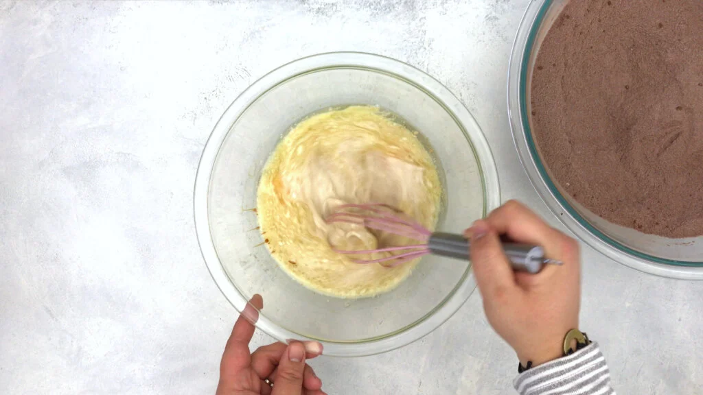 combine the wet ingredients and whisk together until blended into a large bowl.