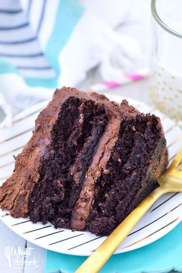 Homemade chocolate cake made gluten free on a plate.