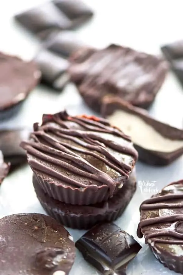 Super Easy Chocolate Ice Cream Cups - your newest ice cream obsession! They're like a peanut butter cup but filled with ice cream in stead of peanut butter! Recipe from @whattheforkblog | whattheforkfoodblog.com | dairy free recipes | dairy free desserts | gluten free and dairy free | ice cream recipes | no-bake dessert recipes | dairy free ice cream | chocolate desserts